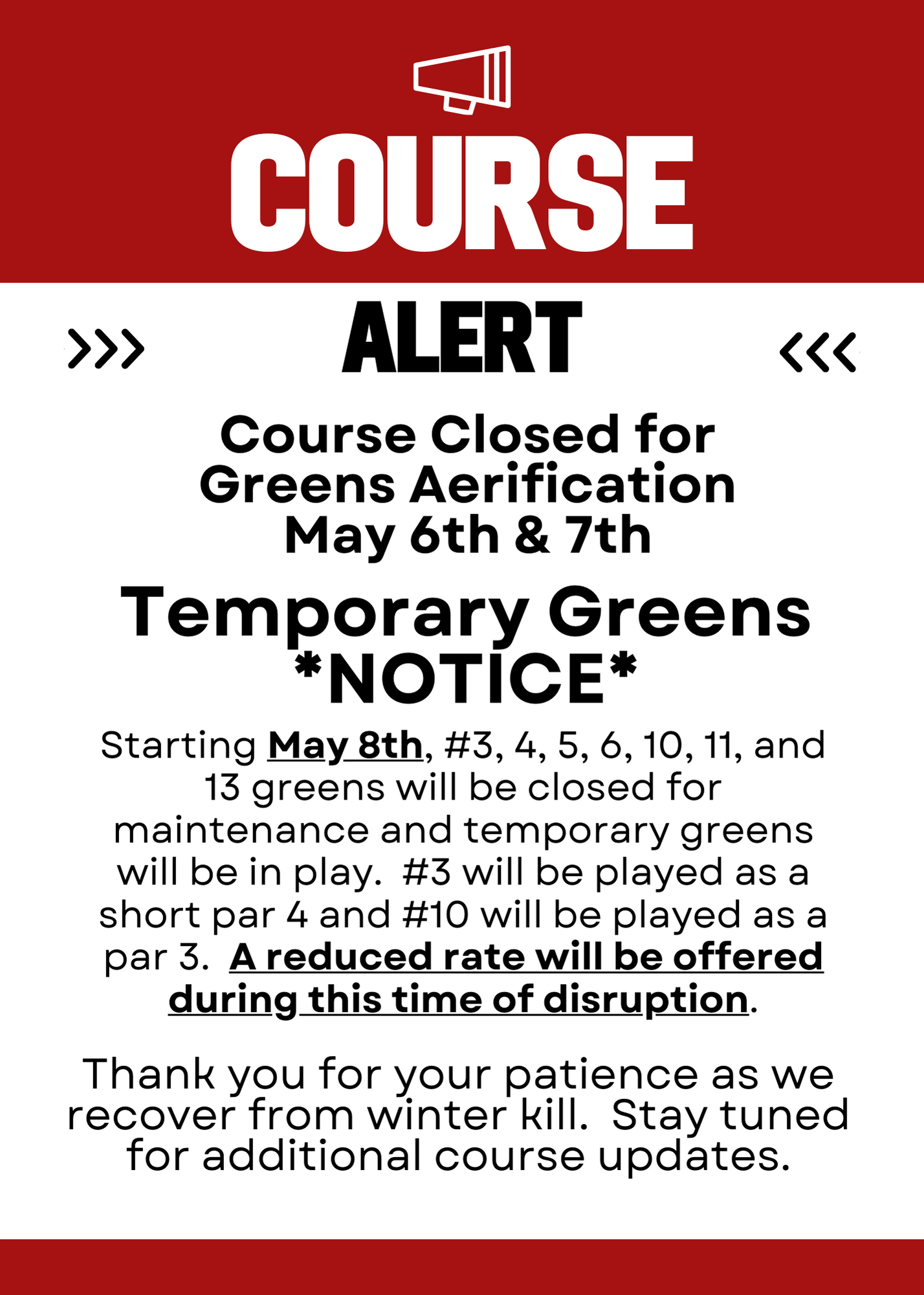 Temp greens notice